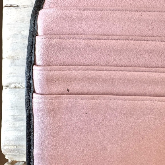 Coach Kristin Envelope Trifold Wallet Black Leather Silver Closure Pink Interior - Picture 8 of 14